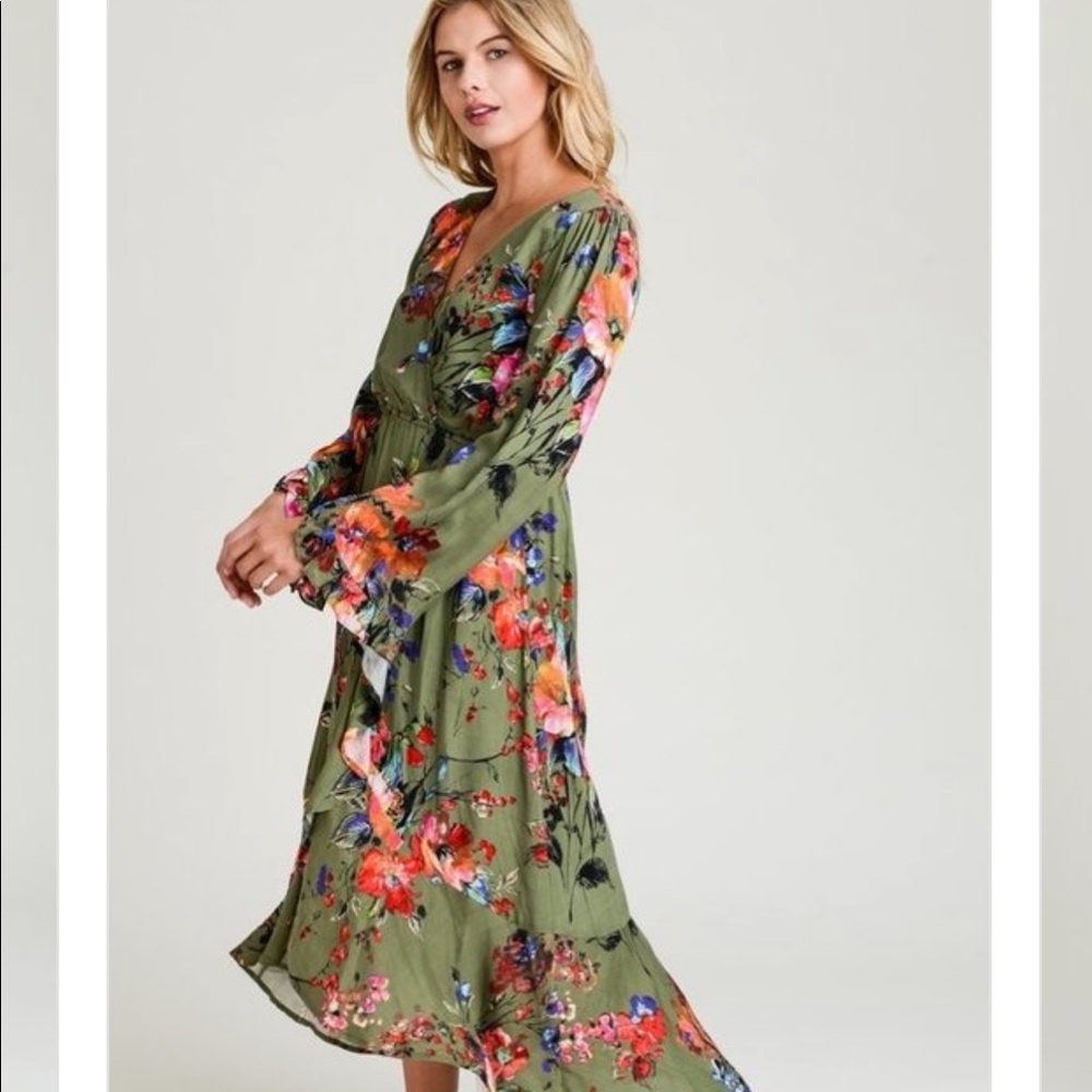 Olive Floral Dress - Picture 2 of 3